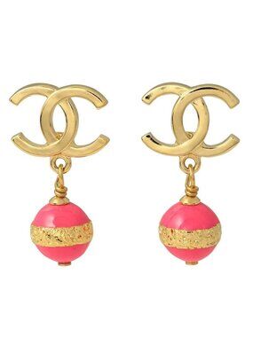 Chanel Stud Earrings Gold Pink
